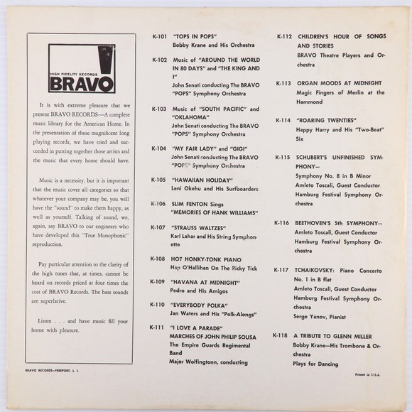 Bravo Pops Symphony Orchestra South Pacific & Oklahoma 1959 LP Record Bravo K103 - Picture 2 of 16